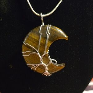 Silver and Brown Crescent Tree Necklace